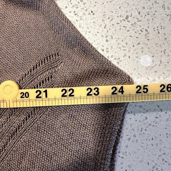 Saks Fifth Avenue M/L Tan Knit Fringe Hem Poncho Sweater Boho Chic - Picture 7 of 8